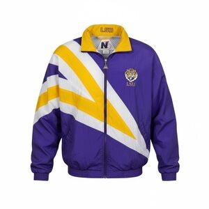 LSU Vintage 90s Jacket Windbreaker  Colorblock Size Large Full Zip Purple & Gold
